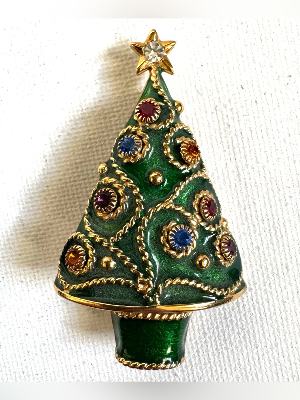 Vtg Weingeroff Enamel Christmas Tree Rhinestone Earring Holder Brooch Studs